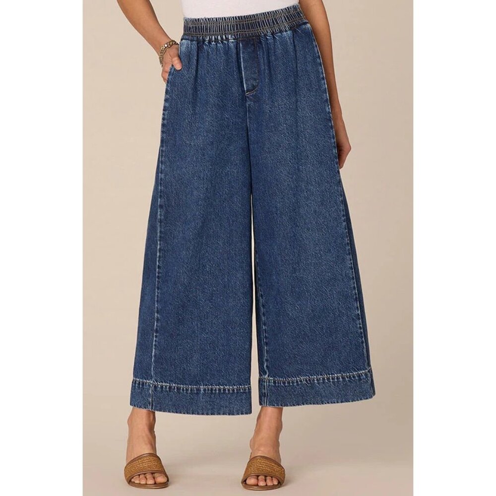 Democracy Skyrise Cropped Wide Leg Glider Jean Elastic Waist Pleats Size XS